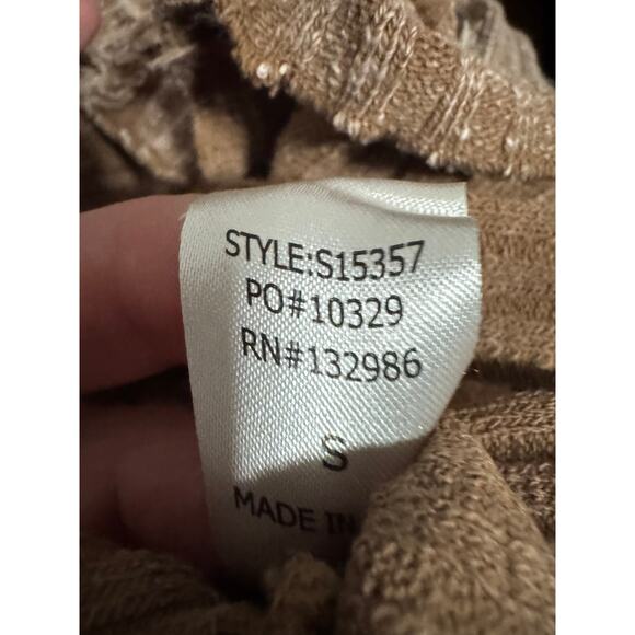 EASEL Mocha Mousse Mineral Washed Oversized Ribbed Frayed Edge Top Size Small - Picture 6 of 7